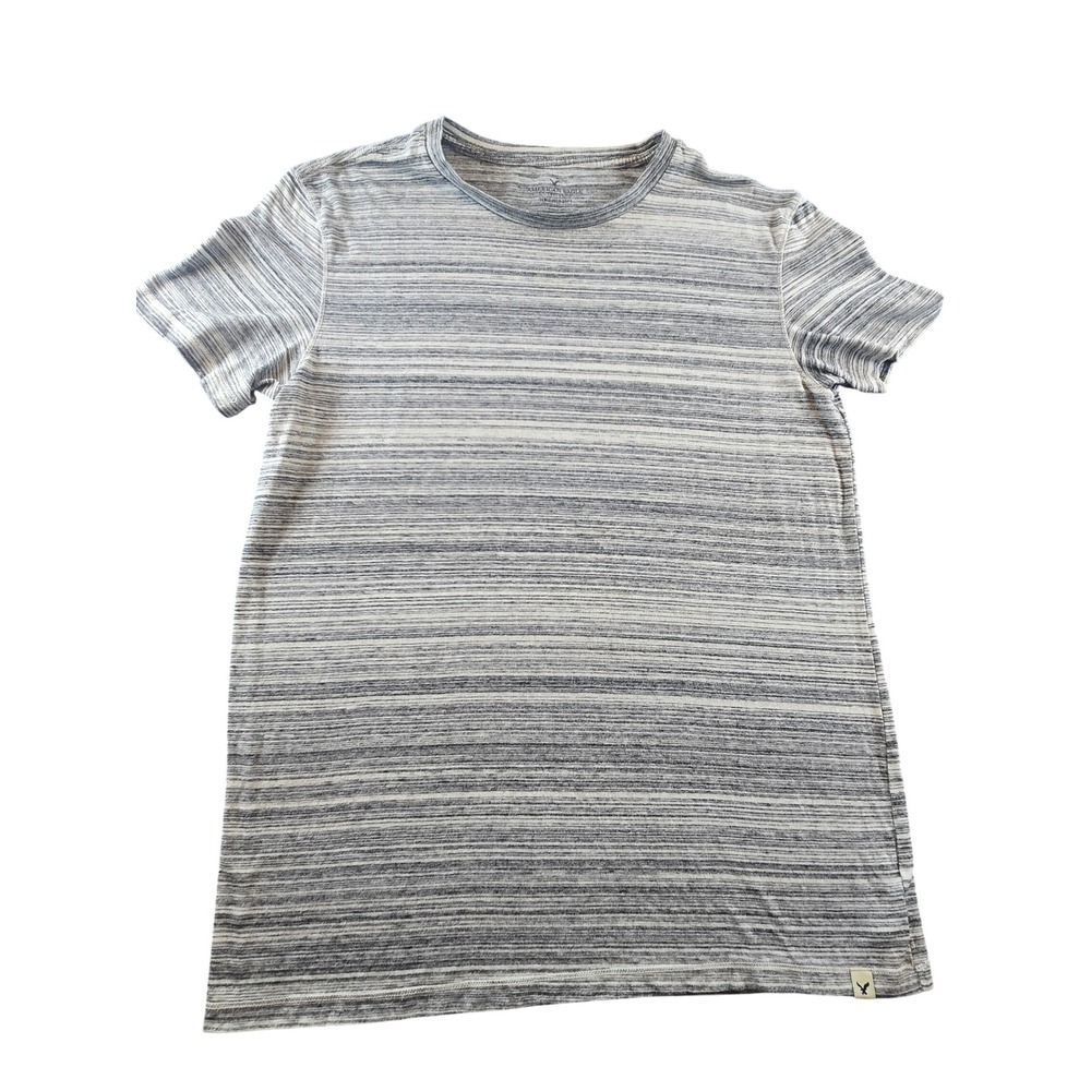 American Eagle Seriously Soft Mens Medium Grey Space Dye Stripe Crewneck T-Shirt
